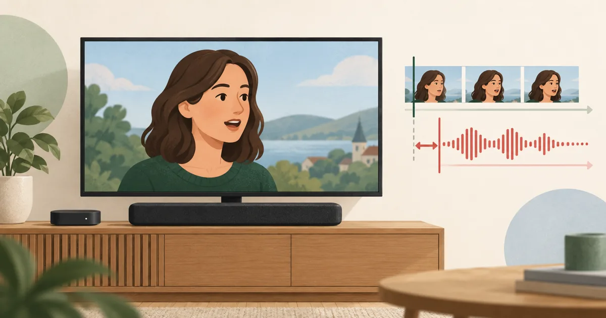 TV med tidslinje, der viser forskydning mellem billede og lyd