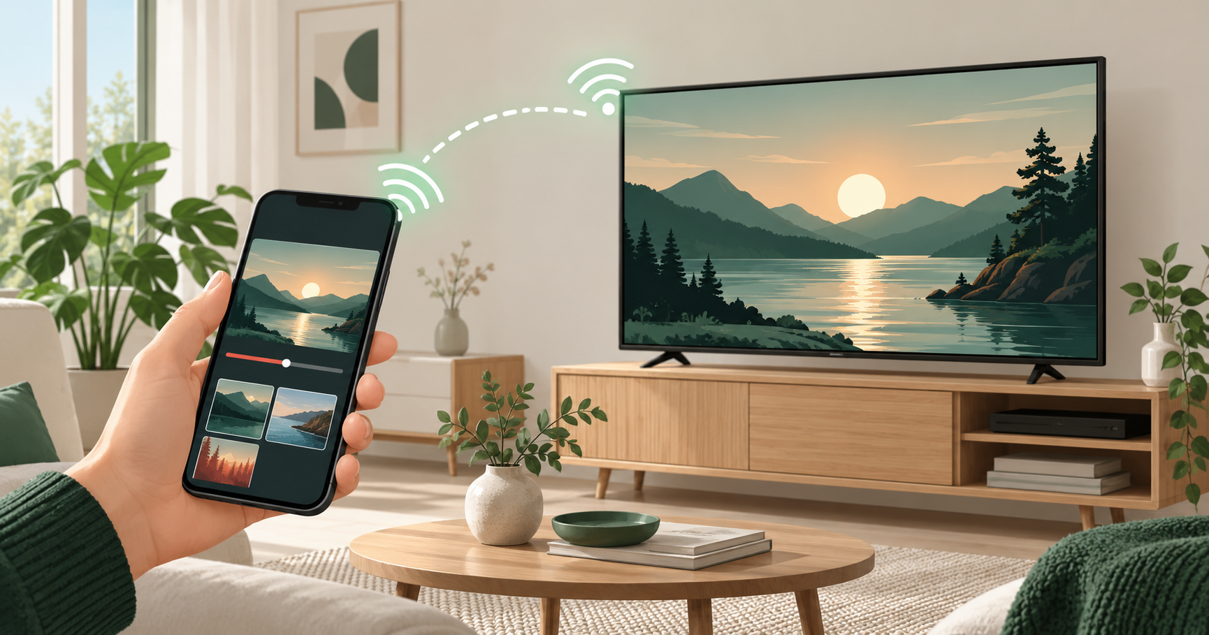 Mobil der caster IPTV trådløst til et TV via Wi‑Fi