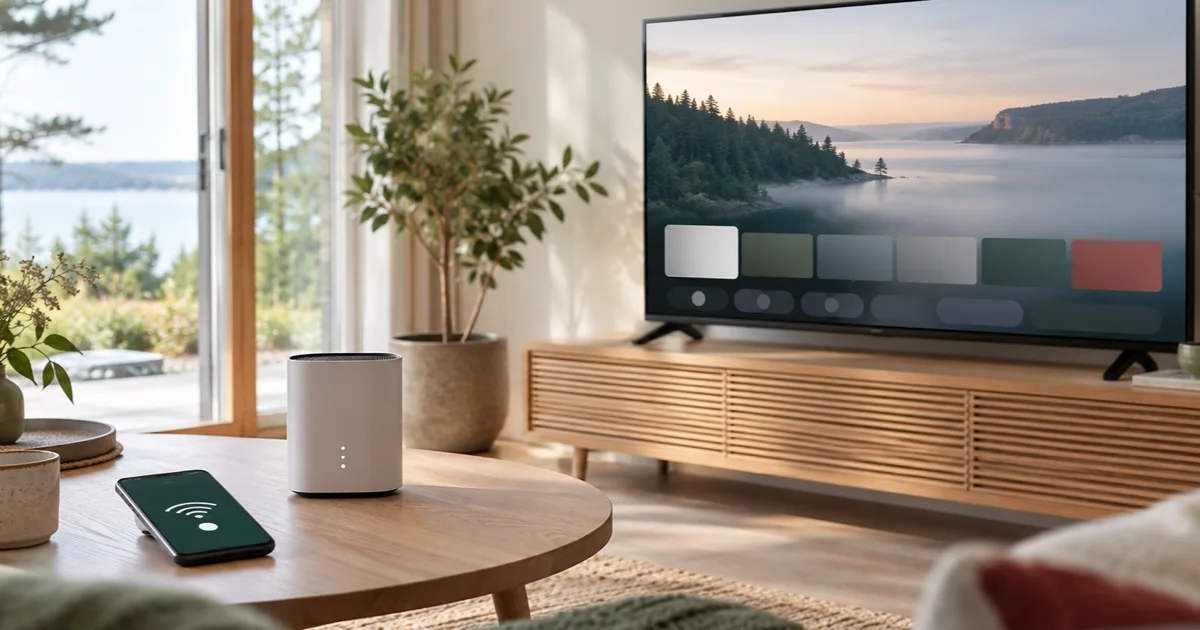 Mobil hotspot og 5G-router forbundet med TV under en IPTV-test